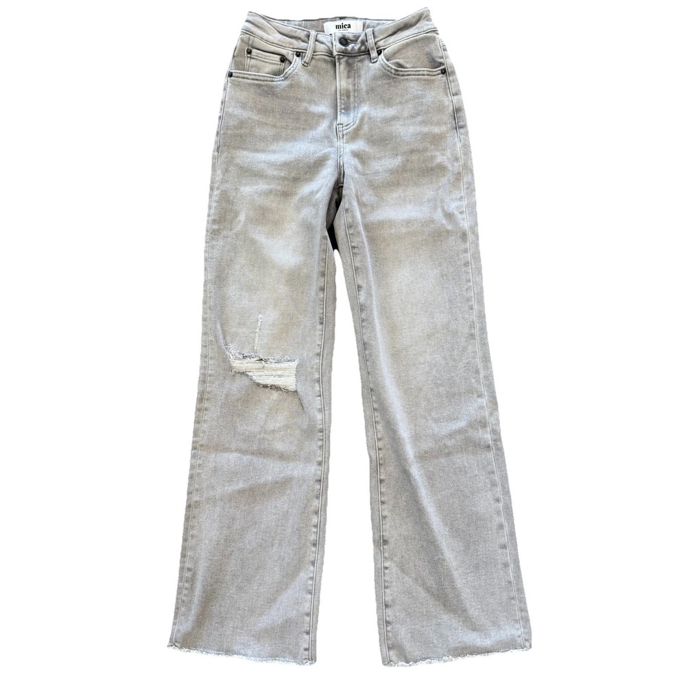 Mica Denim Womens Size 24 Distressed Wide Leg Mom Jeans Faded Gray High Rise‎